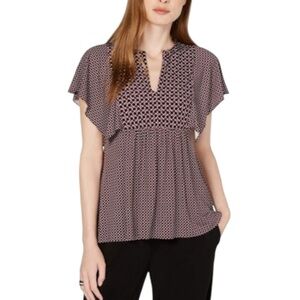 Michael Kors Short Sleeve Blouse Geometric Pattern Medium Stretch Flows Top